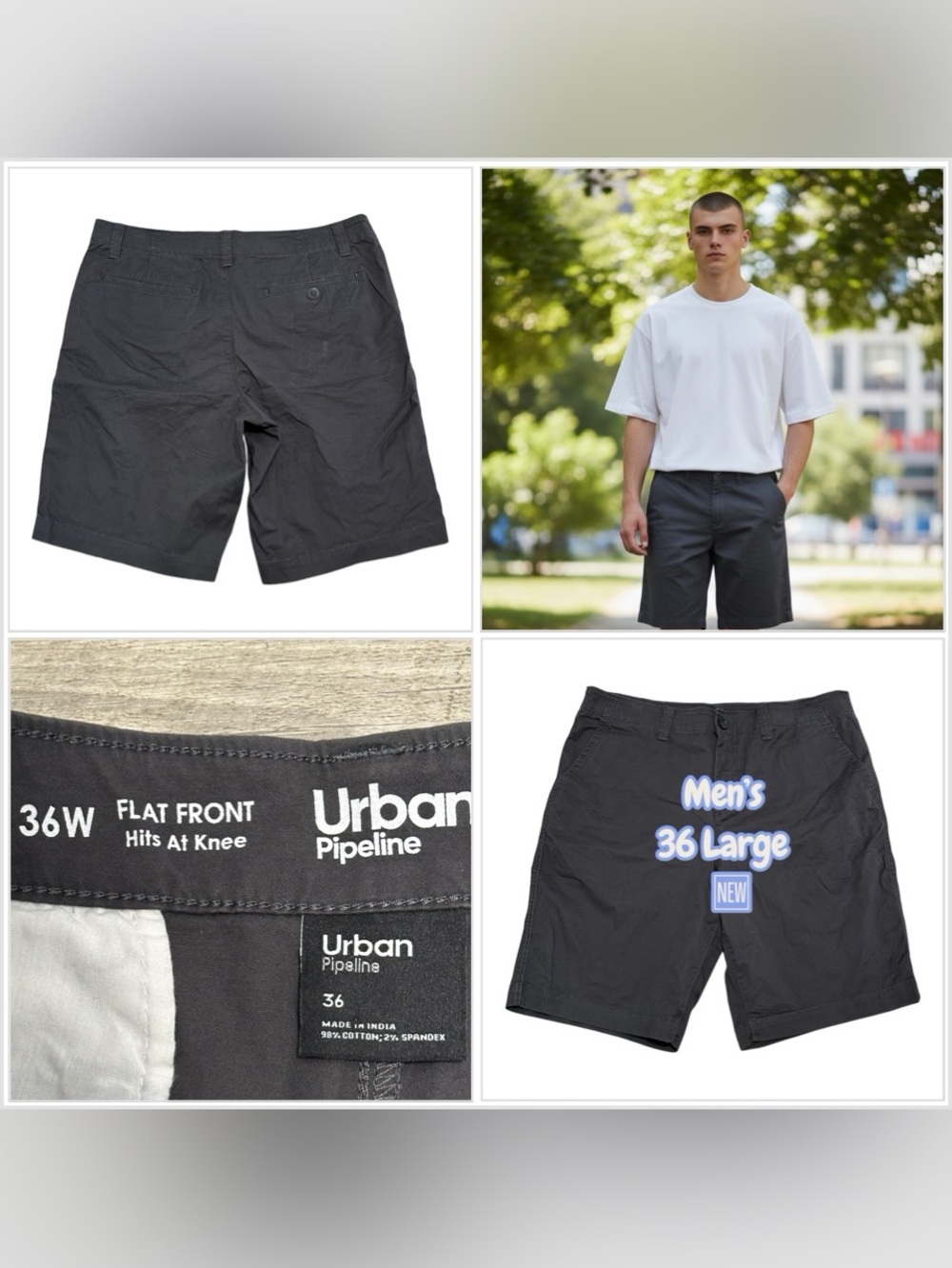 Men's Urban Pipeline 36 Large Khakis Chino Shorts Gray Bermuda Casual Stretch
